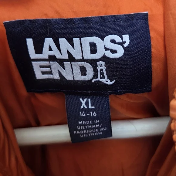 Lands' End Kids Orange ThermoPlume Packable Hooded Jacket XL 14-16 Unisex